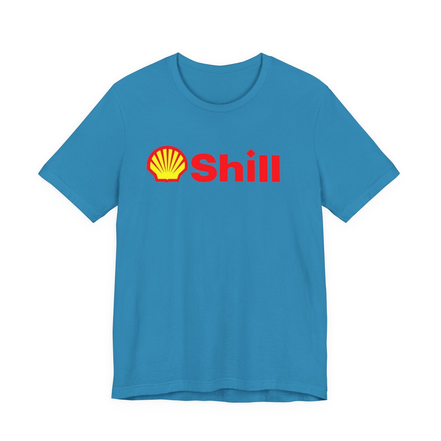 Shill Parodies Famous Brands Unisex Gifts 100% Cotton Humorous T-Shirt Spoof Ware Gas Monopoly Scam Overpriced Electric Cars Premium Gas